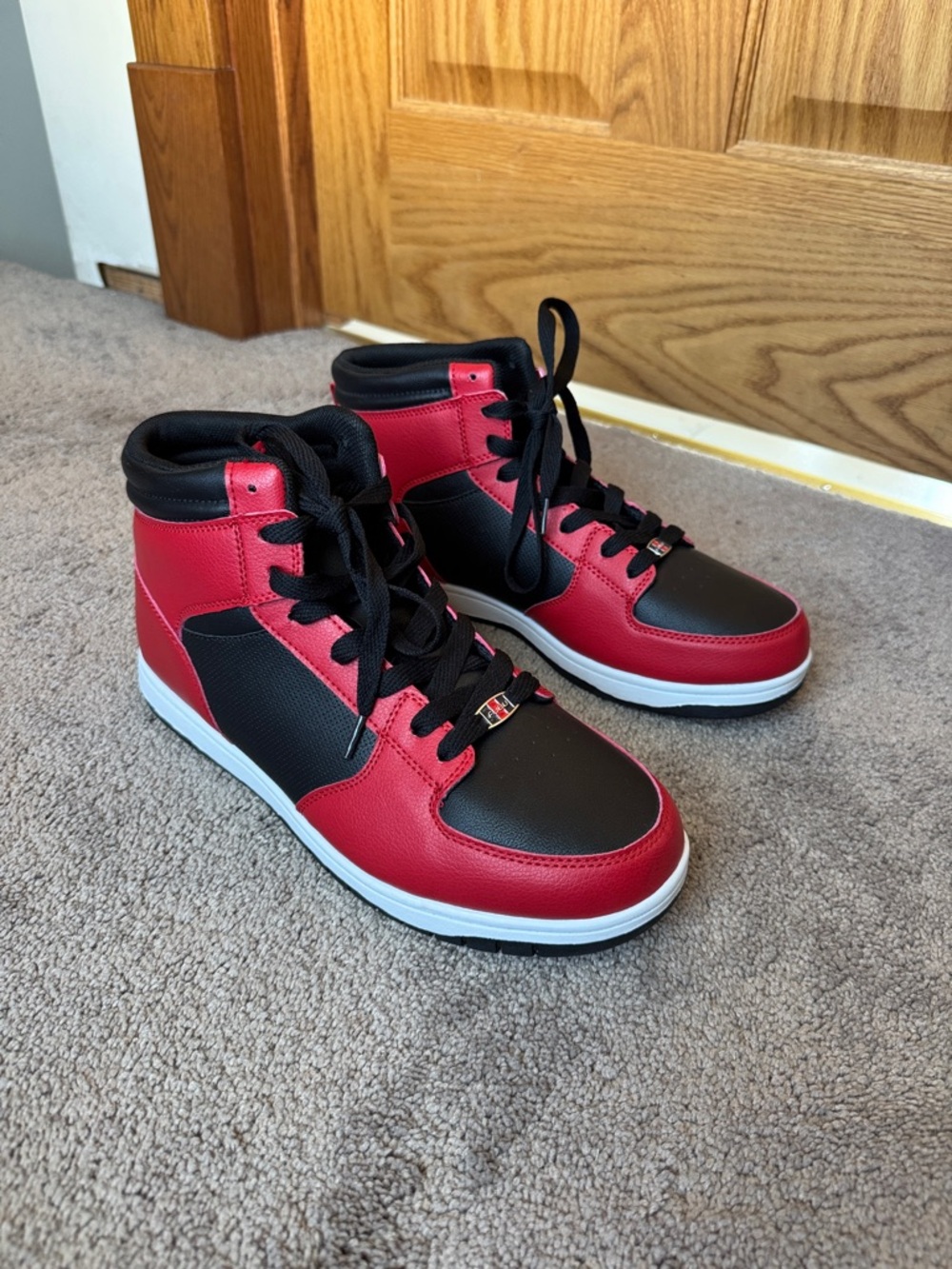 FUBU High Top Sneakers Red Black Lace Up Athletic Streetwear Shoes SIZE 10